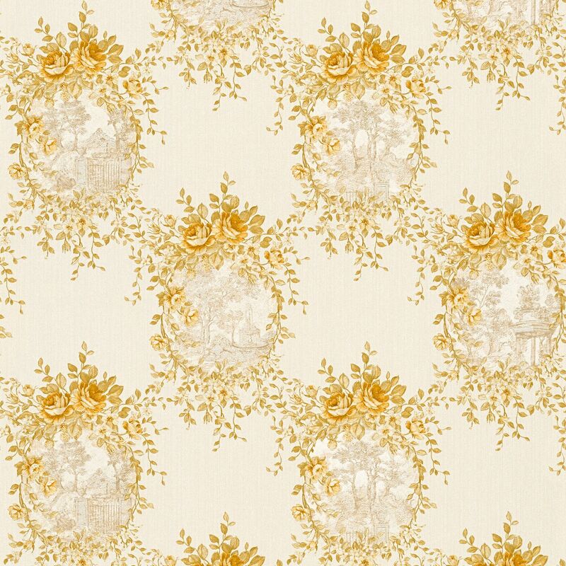 

Papier peint floral 344993 papier peint intissé légèrement texturé avec des ornements floraux mat or beige 5,33 m2 - Profhome