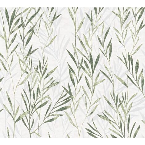 Papier peint floral Profhome 367123 papier peint intissé légèrement texturé avec des ornements floraux mat vert blanc 5,33 m2