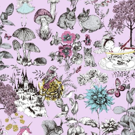 Papier peint floral Profhome 381203 papier peint intissé légèrement texturé avec un dessin floral mat rose noir blanc jaune 5,33 m2
