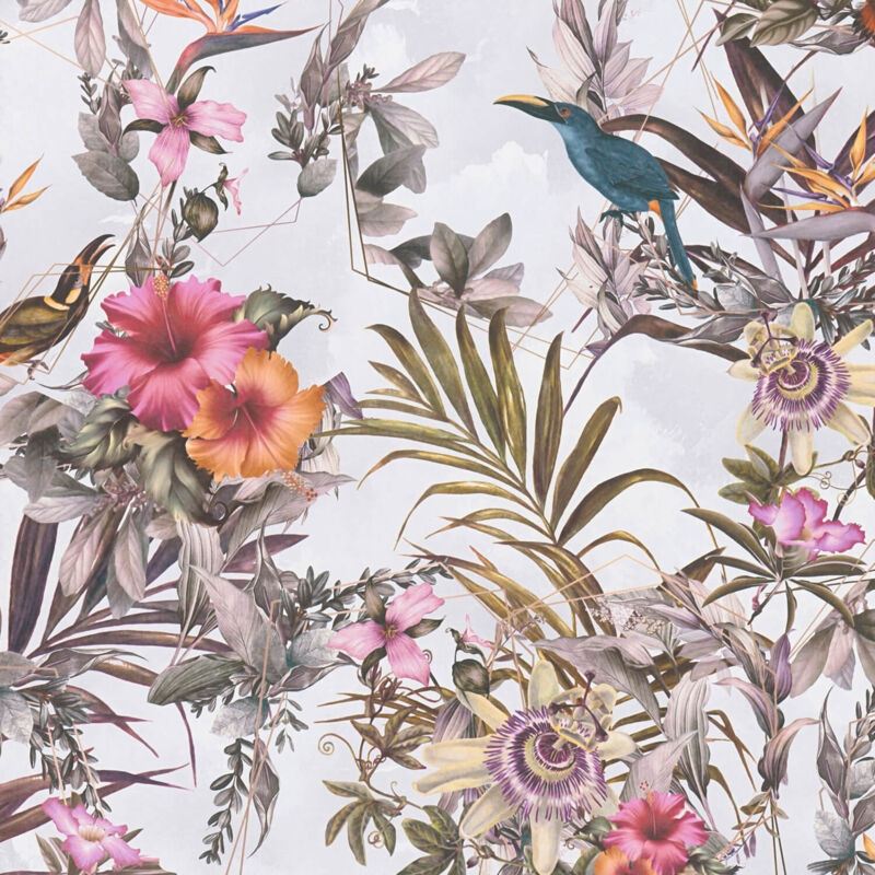 Papier peint floral Profhome 381787 papier peint non-tissé lisee sans texture avec des ornements floraux mat vert rose orange rose 5,33 m2