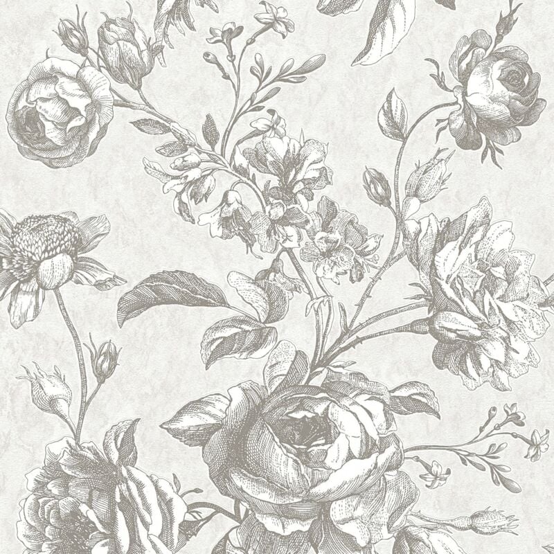Papier peint floral Profhome 387001 papier peint intissé légèrement texturé avec un dessin floral mat crème gris-clair taupe blanc 5,33 m2