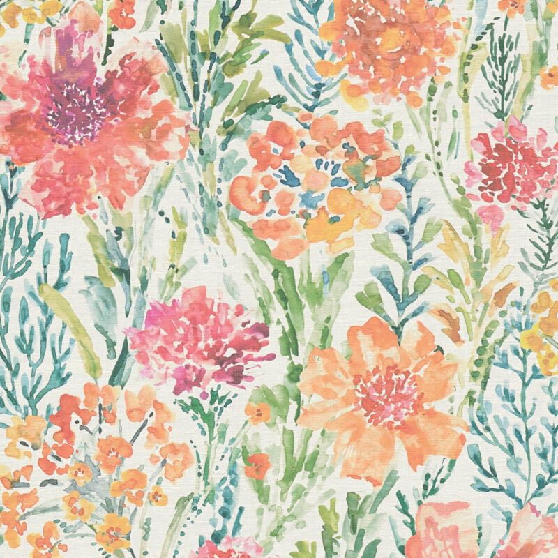 Papier peint floral Profhome 396951 papier peint intissé gaufré à chaud lisse au style aquarelle mat blanc rouge orange vert 5,33 m2