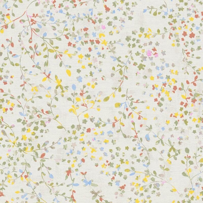Papier peint floral Profhome 397471 papier peint intissé gaufré à chaud légèrement texturé avec des ornements floraux mat crème vert jaune bleu 5,33