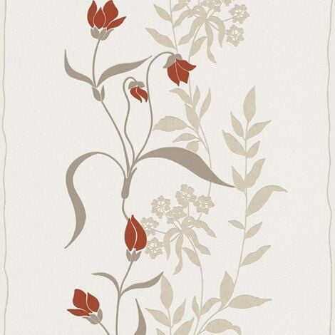 Papier peint floral Profhome 958741 papier peint intissé texturé avec un dessin floral mat crème rouge beige 5,33 m2