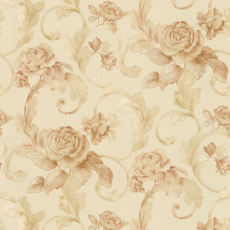 

Papier peint floral 959833 papier peint intissé légèrement texturé avec des ornements floraux mat crème rose or 7,035 m2 - Profhome