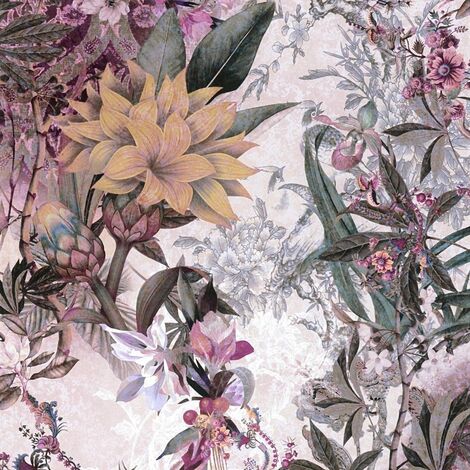 Papier peint floral rose sur fond crème Tapisserie tendance à fleurs style botanique Papier peint fleuri style cottage idéal pour salon