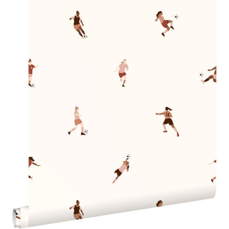 papier peint footballeuses blanc et rose terracotta - ESTAhome