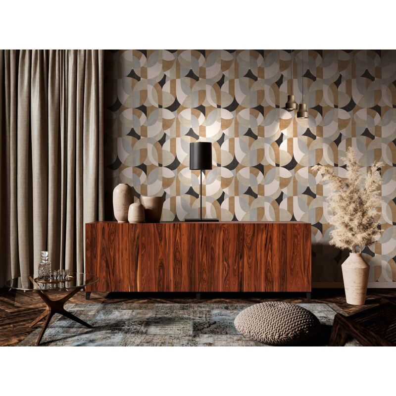 Papier peint moderne, contemporain, noir, blanc, beige, couloir, salon, chambre à coucher, 399321