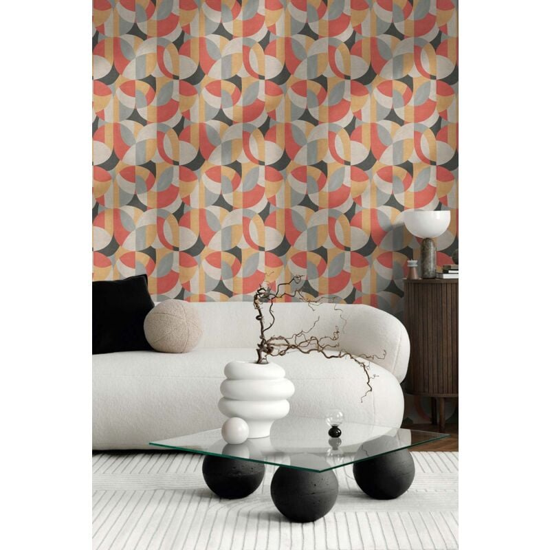 Papier peint contemporain, art abstrait, rouge, gris, blanc, hôtel, cuisine, chambre, 399323