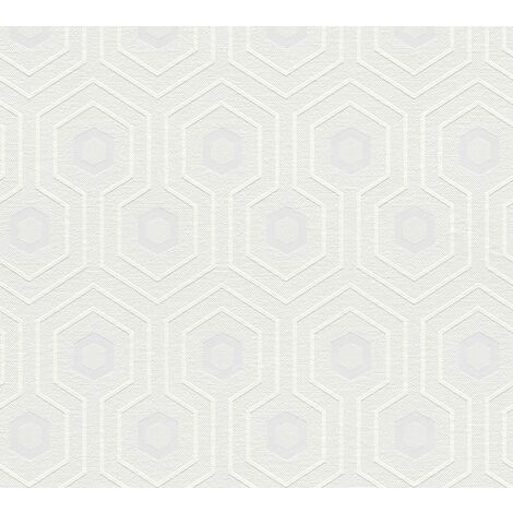 Papier peint géométrique blanc 10,05 x 0,53 m Tapisserie moderne aspect 3D Papier peint intissé à hexagones idéal pour cuisine