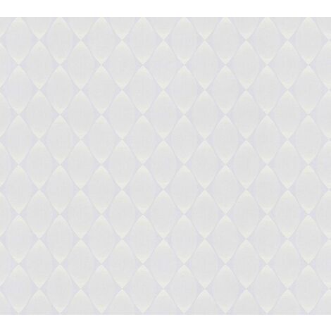 Papier peint géométrique blanc 25 x 1,06 m Tapisserie optique de losanges aspect 3D Papier peint intissé moderne idéal pour salon