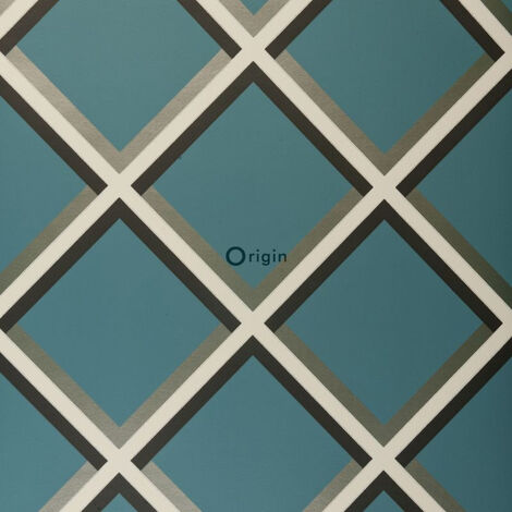papier peint géométrique bleu canard - Origin Wallcoverings