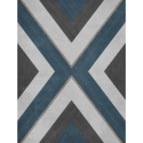 papier peint géométrique bleu gris et beige  - Sanders & Sanders