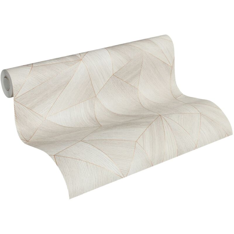 Papier peint intissé graphique beige Tapisserie à motif crème, gris et doré Papiers peints moderne idéal pour salon et bureau