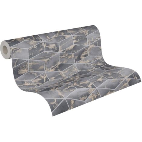 Papier peint géométrique gris foncé or Papier peint mosaïque non-tissé avec motif losange en effet marbre