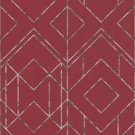 papier peint géométrique rouge, gris et blanc - Livingwalls