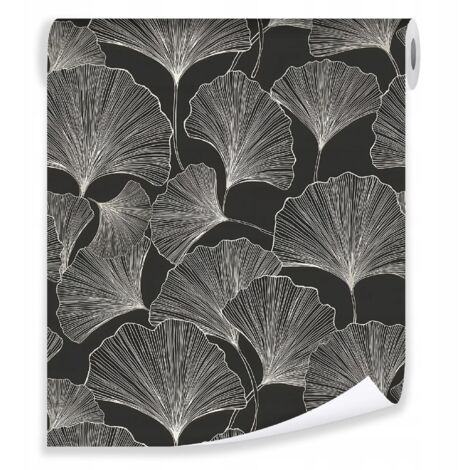 Papier peint ginkgo flowers lineart art on fleece wall living room bedroom