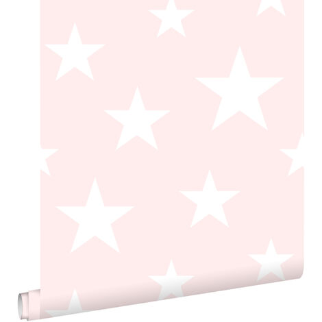 papier peint grandes et petites étoiles rose clair et blanc - ESTAhome
