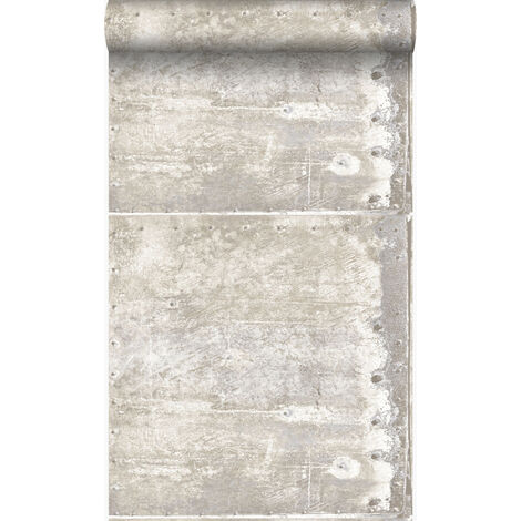 papier peint grandes plaques métalliques rouillées, vieillies, altérées et touchées par les intempéries avec des rivets blanc cassé  - Origin Wallcoverings