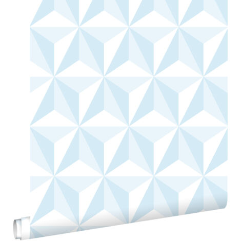papier peint graphique 3D bleu clair  - ESTAhome