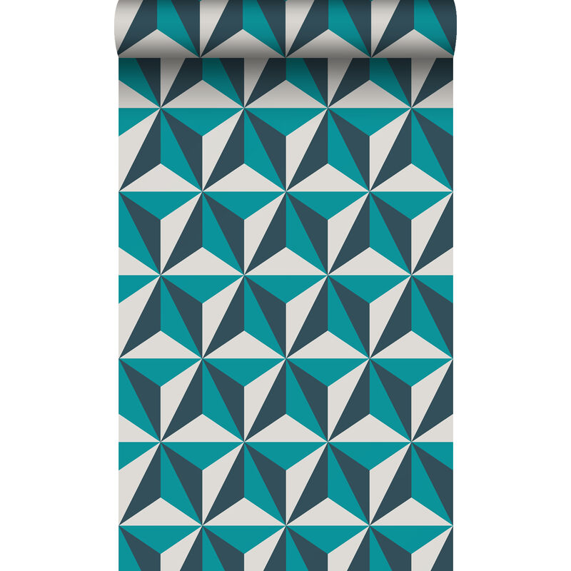 Origin - papier peint graphique 3D turquoise Wallcoverings