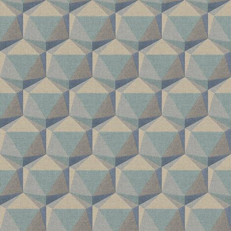 Papier peint graphique beige et bleu Tapisserie hexagones effet de profondeur 3D Papier peint moderne géométrique idéal chambre