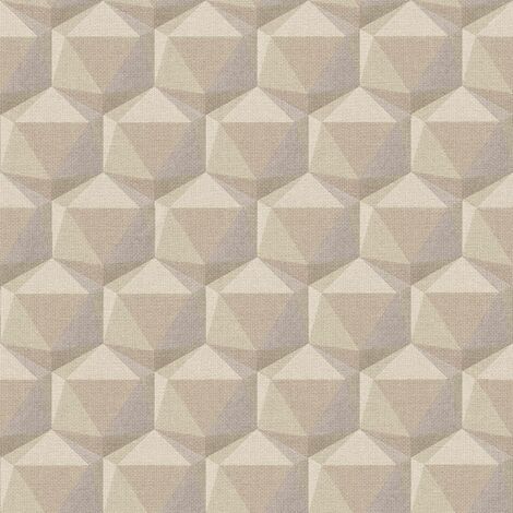 Papier peint graphique beige et crème Tapisserie hexagones effet de profondeur 3D Papier peint moderne rétro géométrique idéal cuisine
