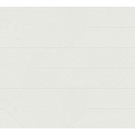 Papier peint graphique blanc Tapisserie géométrique à trapèzes Papier peint moderne 10,05 x 0,53 m à peindre idéal pour cuisine