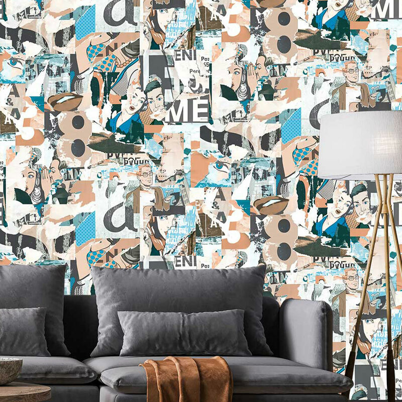 Papier peint graphique collage pop art 53x1000cm