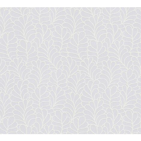 Papier peint graphique floral blanc Tapisserie à feuilles style botanique Papier peint moderne 25 x 1,06 m à peindre idéal pour bureau