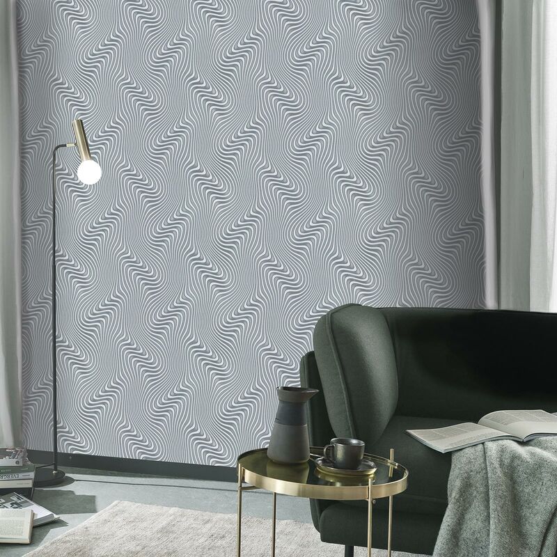 Papier peint graphique gris chambre adulte | Tapisserie moderne graphique salon | Papier peint intissé tendance bureau & couloir
