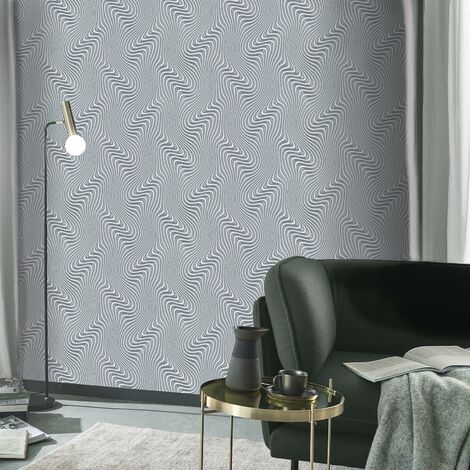 Papier peint graphique gris chambre adulte | Tapisserie moderne graphique salon | Papier peint intissé tendance bureau & couloir