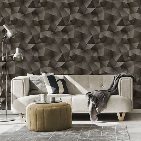 Papier peint graphique gris foncé pour salon | Tapisserie moderne effet trompe l'oeil noir | Papier peint uni idéal cuisine tendance