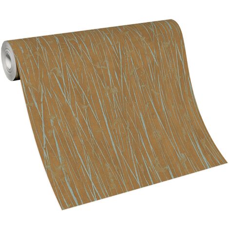Papier peint graphique marron & bleu original | Tapisserie originale chambre adulte marron | Papier peint intissé déstructuré
