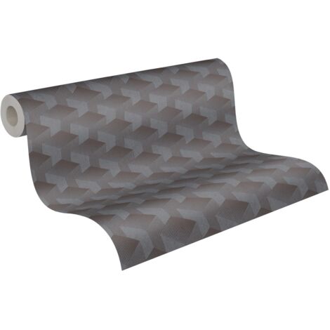 Papier peint graphique marron foncé Tapisserie effet 3D à motif de carrés Papier peint géométrique style rétro idéal pour salon