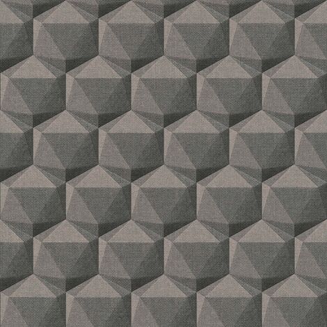 Papier peint graphique marron foncé Tapisserie hexagones effet de profondeur 3D Papier peint moderne géométrique idéal salon