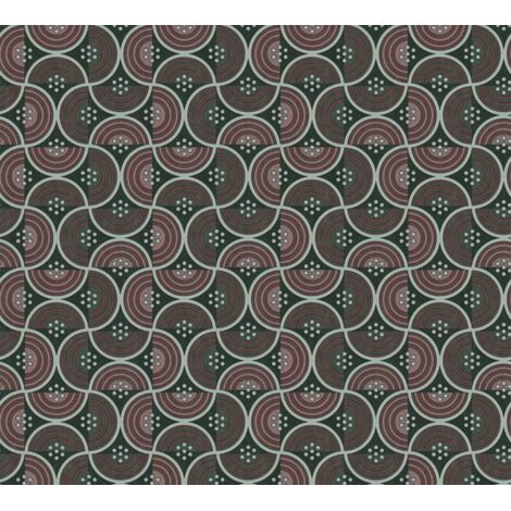 Papier peint graphique rouge, noir, blanc Tapisserie baroque à lignes effet vague Papier peint style rétro idéal pour couloir