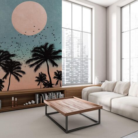 Papier peint graphique soleil rose papier peint
