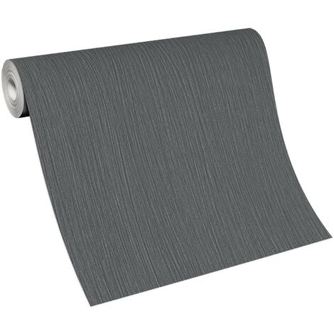 Papier peint gris anthracite moderne idéal salon | Tapisserie grise foncée tendance unie | Papier peint strié uni intissé