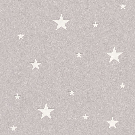 Papier peint gris chambre enfant étoile phosphorescent | Tapisserie chambre bébé motif étoile | Papier peint enfant phosphorescent - 10,05 x 0,53 m