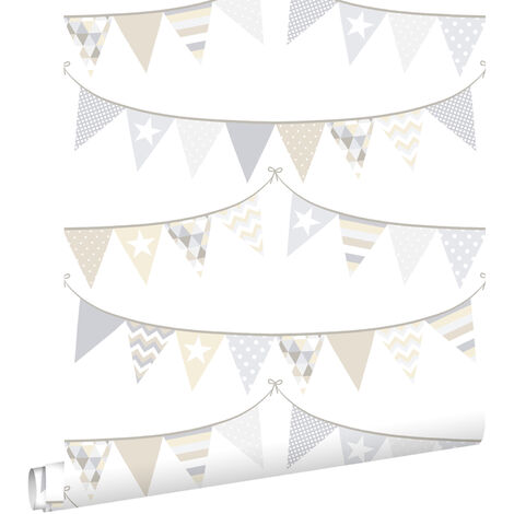 papier peint guirlandes gris clair, beige et blanc brillant  - ESTAhome