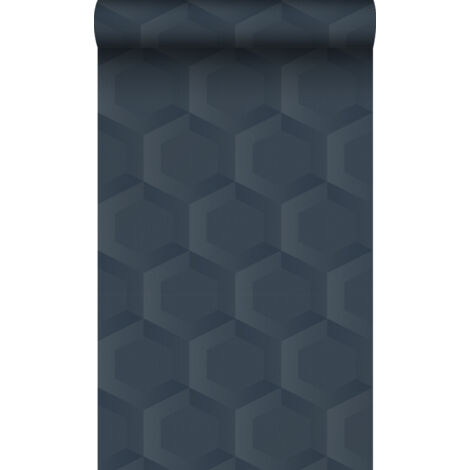 papier peint hexagone 3d bleu foncé - Origin Wallcoverings