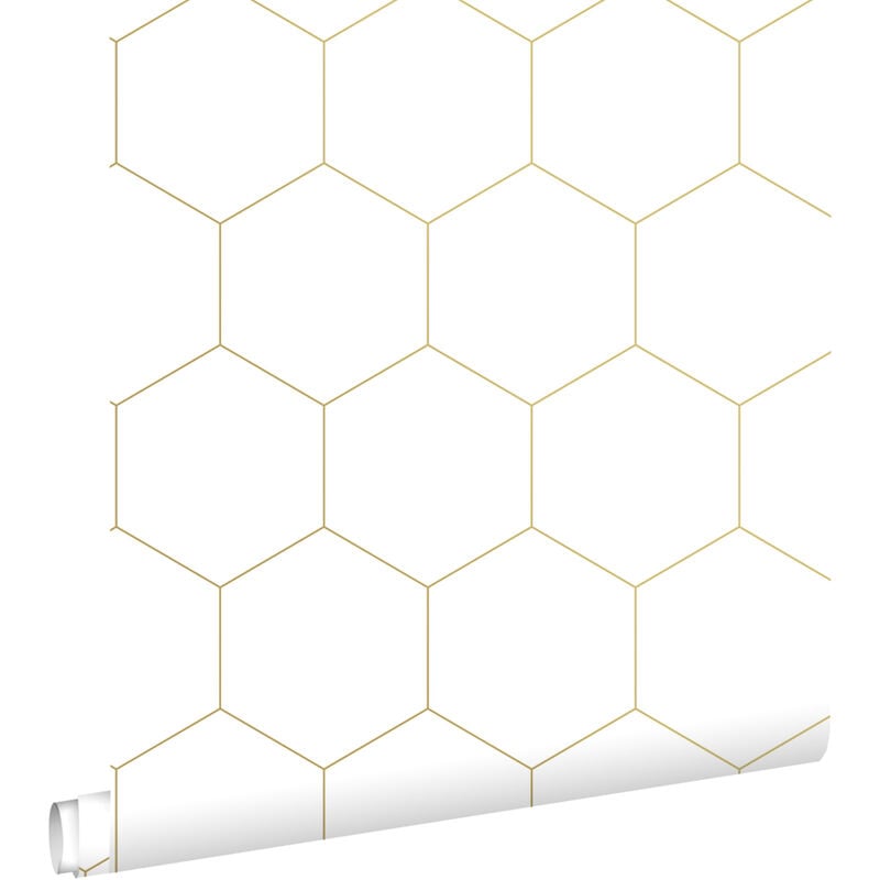 Papier peint hexagone blanc et or Estahome