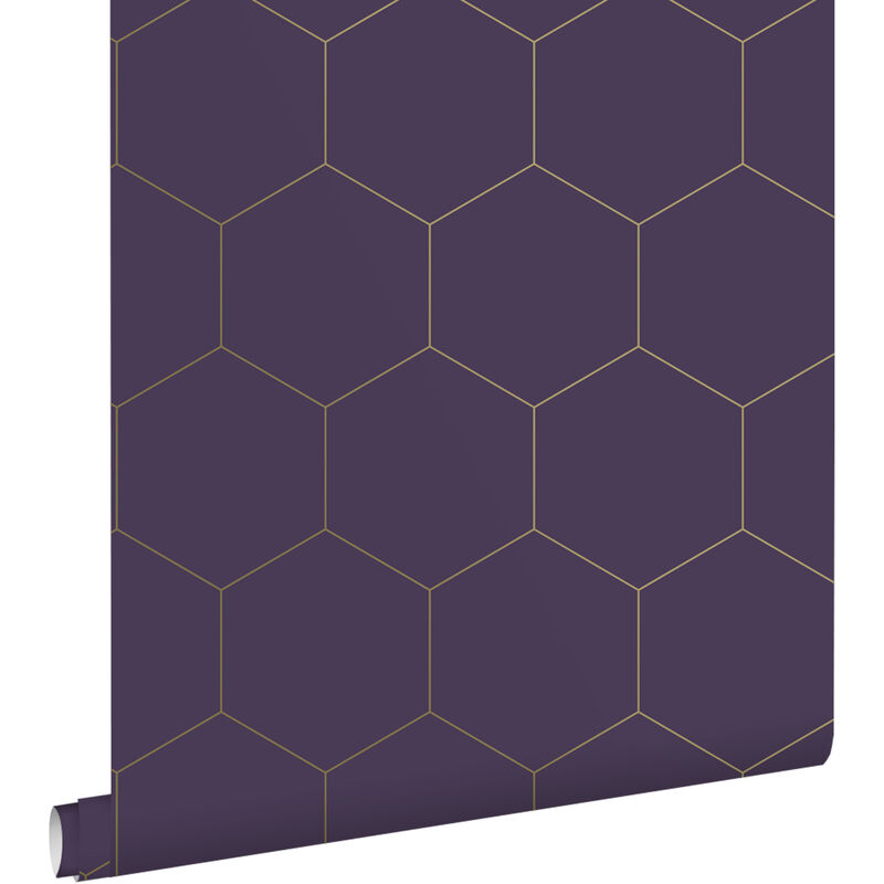 Papier peint hexagone violet foncé et or Estahome