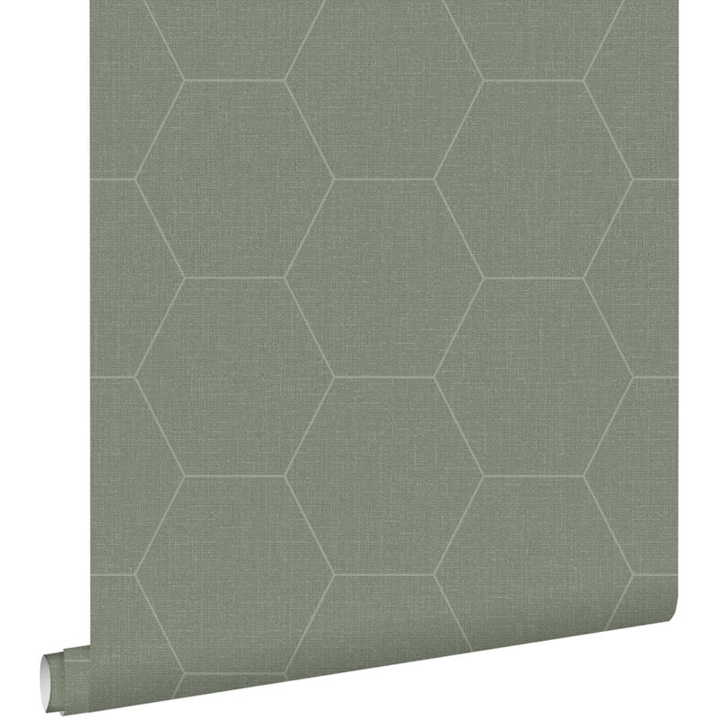 Estahome - papier peint hexagone vert olive grisé