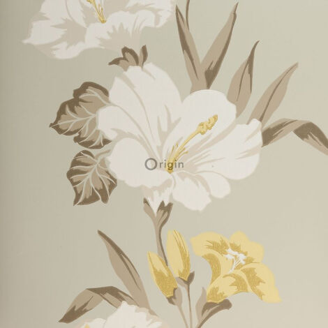 papier peint hibiscus bleu glace - Origin Wallcoverings