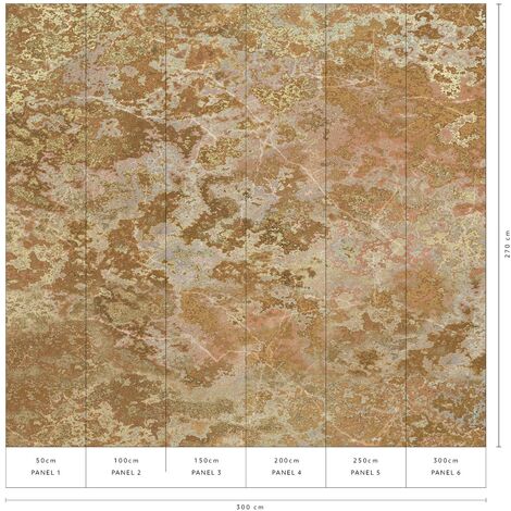 Papier peint imitation béton rouge & or pour couloir Tapisserie moderne effet usé dorée Papier peint tendance initssé écaillé bronze