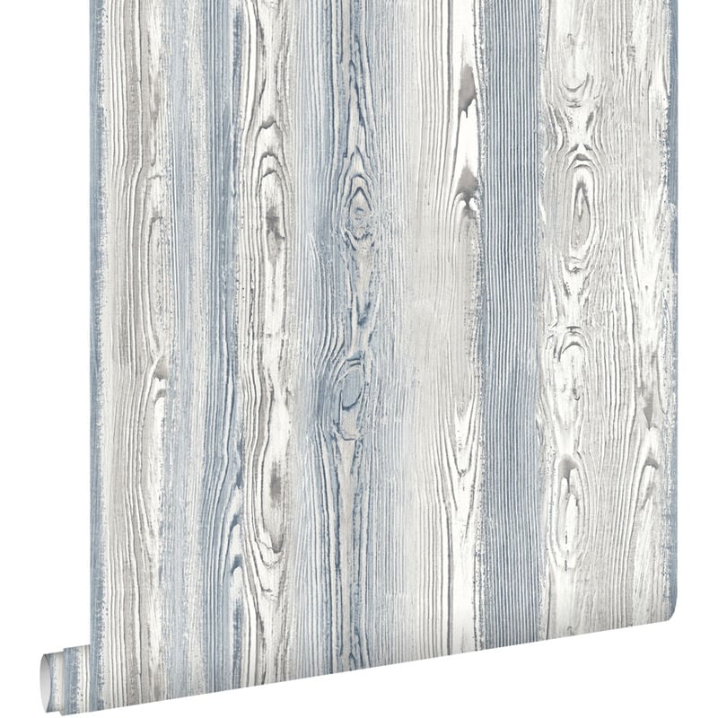 Papier peint imitation bois bleu et gris Estahome