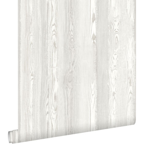 papier peint imitation bois blanc, gris et beige  - ESTAhome