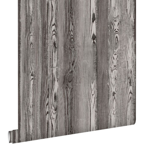 papier peint imitation bois brun foncé  - ESTAhome